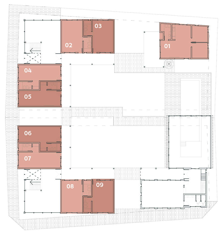 Plano técnico de una unidad del complejo Cygnus, con detalles de distribución, medidas y fachadas